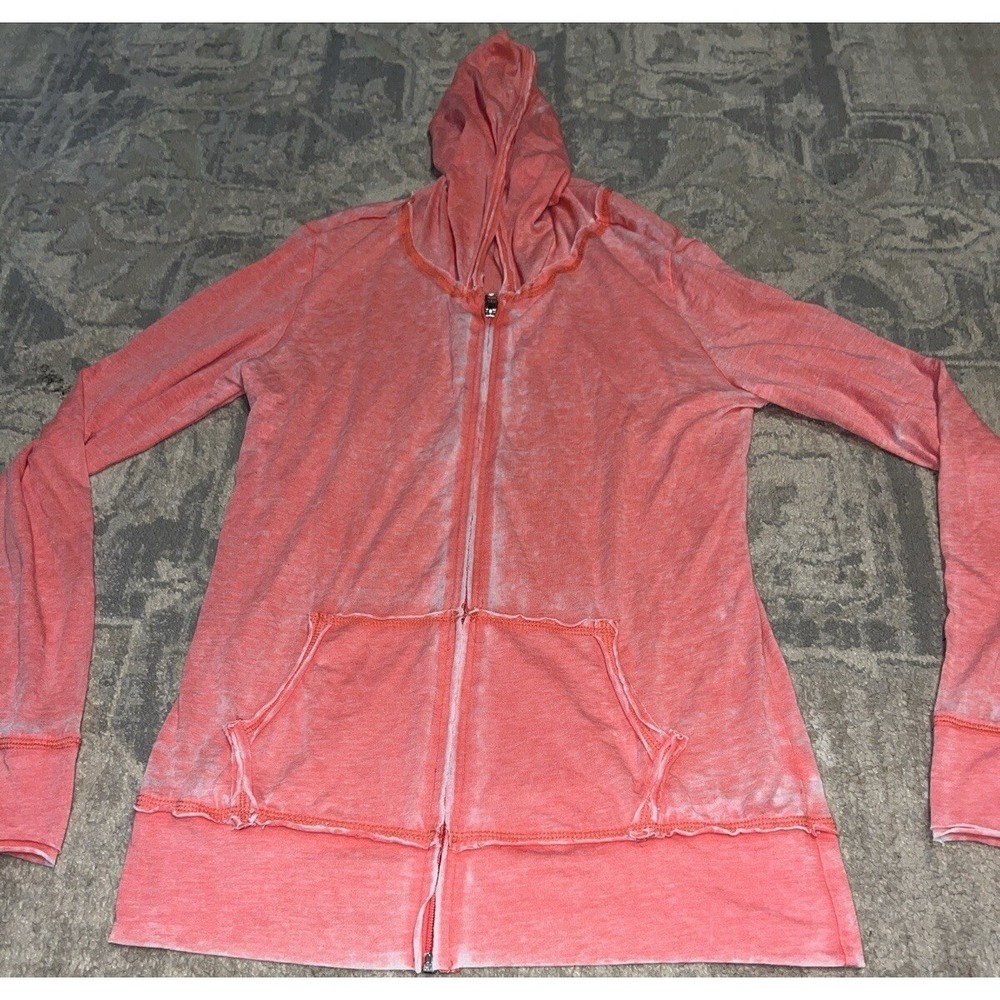 Maurices Sz Medium Pinkish‎ Orange Lightweight Full Zip Jacket Hood Womens